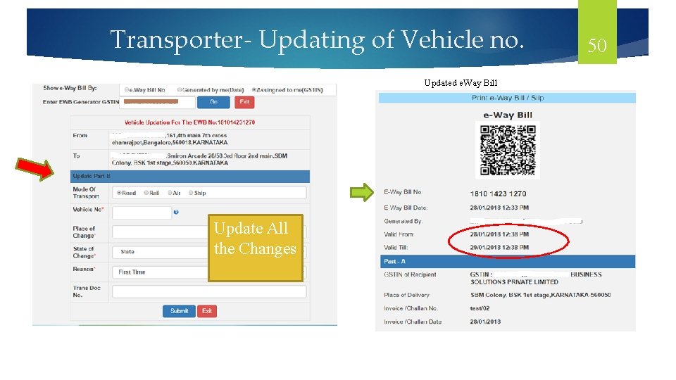 Transporter- Updating of Vehicle no. Updated e. Way Bill Update All the Changes 50