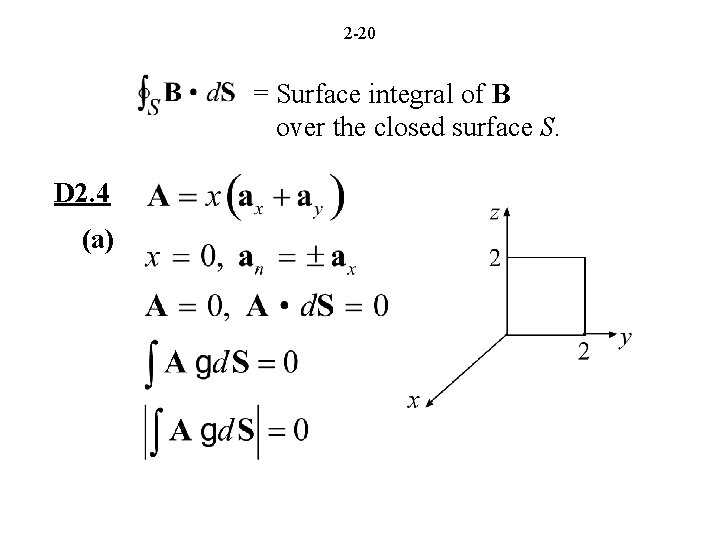 2 -20 = Surface integral of B over the closed surface S. D 2.