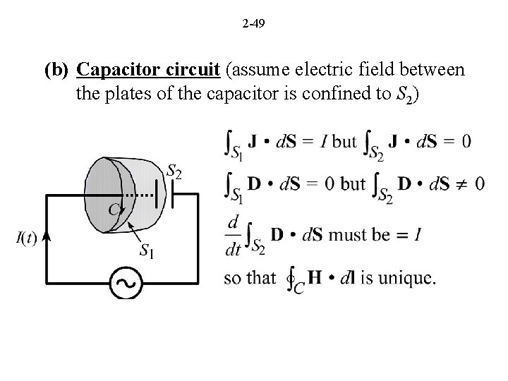 2 -49 (b) Capacitor circuit (assume electric field between the plates of the capacitor