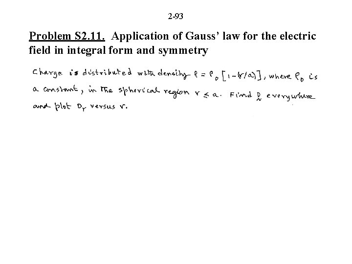 2 -93 Problem S 2. 11. Application of Gauss’ law for the electric field