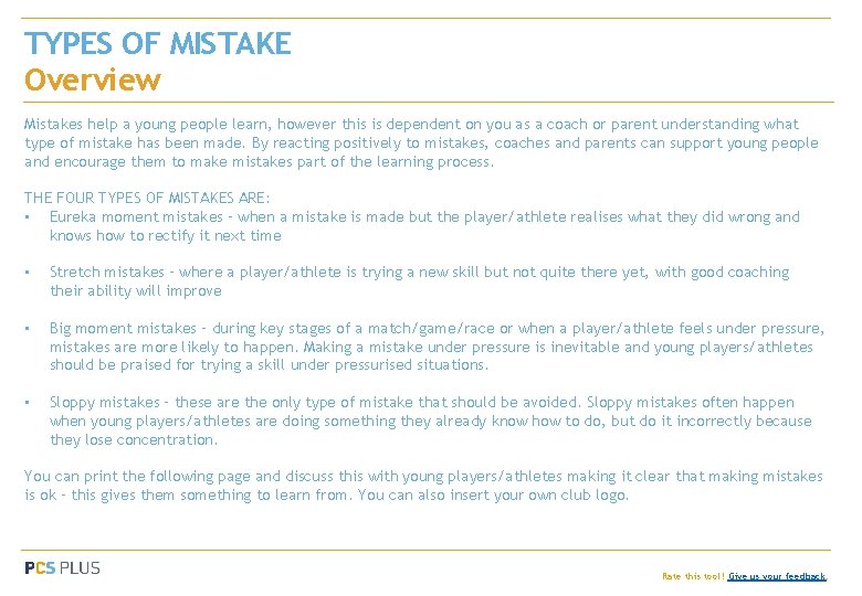 TYPES OF MISTAKE Overview Mistakes help a young people learn, however this is dependent