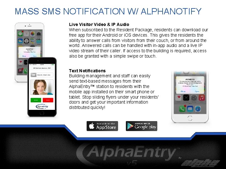 MASS SMS NOTIFICATION W/ ALPHANOTIFY Live Visitor Video & IP Audio When subscribed to