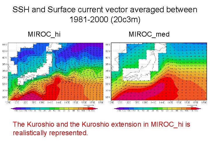 SSH and Surface current vector averaged between 1981 -2000 (20 c 3 m) MIROC_hi