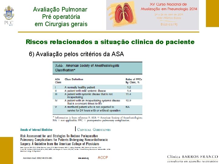 Avaliação Pulmonar Pré operatória em Cirurgias gerais Riscos relacionados a situação clinica do paciente