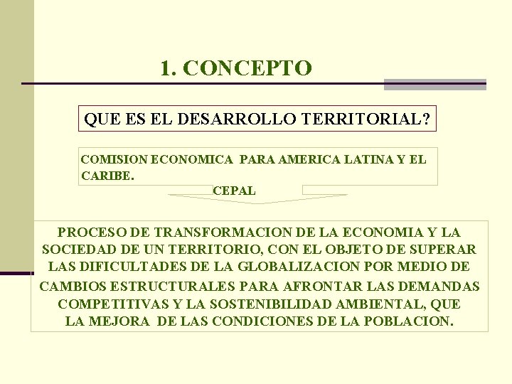 1. CONCEPTO QUE ES EL DESARROLLO TERRITORIAL? COMISION ECONOMICA PARA AMERICA LATINA Y EL