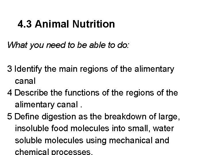 4. 3 Animal Nutrition What you need to be able to do: 3 Identify