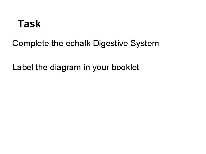 Task Complete the echalk Digestive System Label the diagram in your booklet 