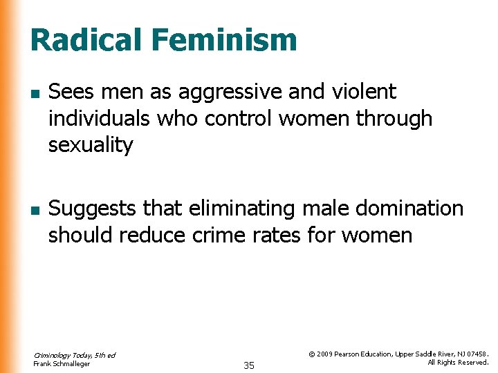 Radical Feminism n n Sees men as aggressive and violent individuals who control women