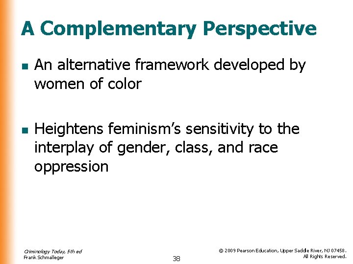 A Complementary Perspective n n An alternative framework developed by women of color Heightens