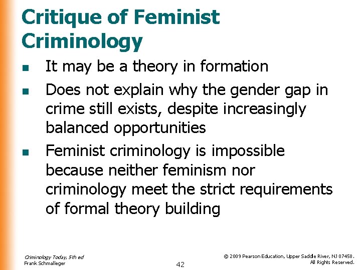 Critique of Feminist Criminology n n n It may be a theory in formation