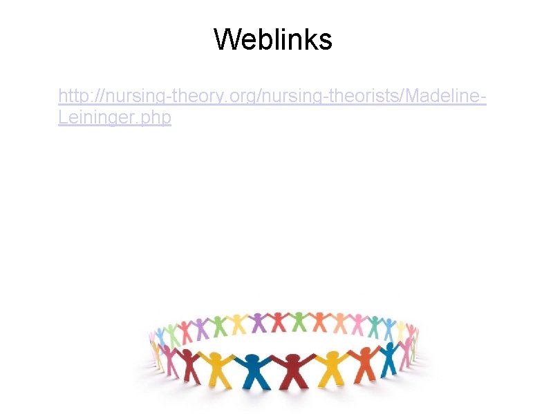 Weblinks http: //nursing-theory. org/nursing-theorists/Madeline. Leininger. php 