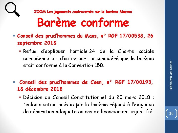 ZOOM Les jugements controversés sur le barème Macron Barème conforme § Refus d’appliquer l’article
