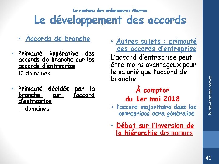 Le contenu des ordonnances Macron • Accords de branche • Primauté impérative des accords