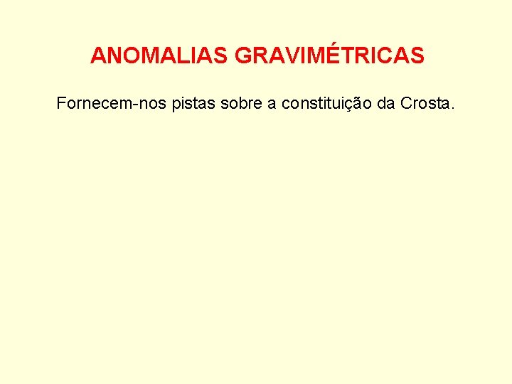 ANOMALIAS GRAVIMÉTRICAS Fornecem-nos pistas sobre a constituição da Crosta. 