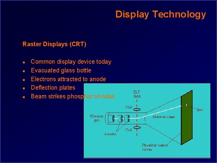 Display Technology Raster Displays (CRT) n n n Common display device today Evacuated glass