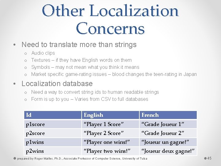Other Localization Concerns • Need to translate more than strings o o Audio clips