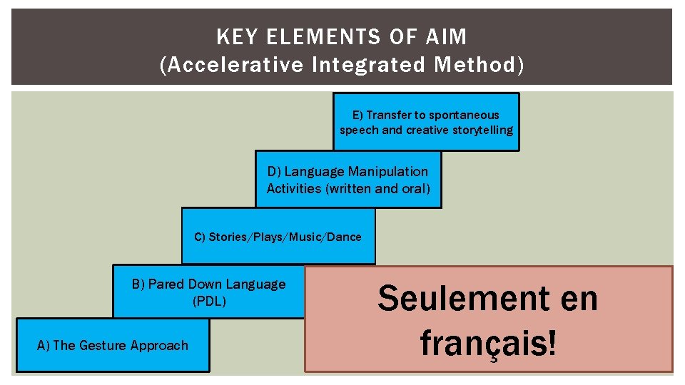 KEY ELEMENTS OF AIM (Accelerative Integrated Method) E) Transfer to spontaneous speech and creative