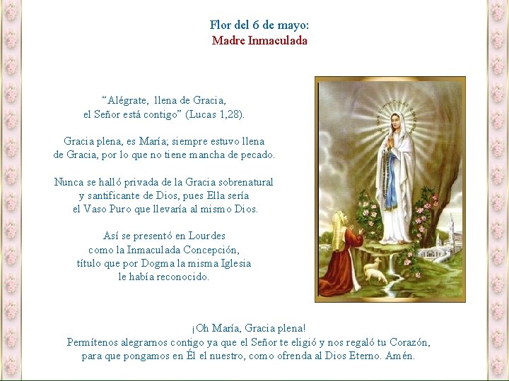 Flor del 6 de mayo: Madre Inmaculada “Alégrate, llena de Gracia, el Señor está