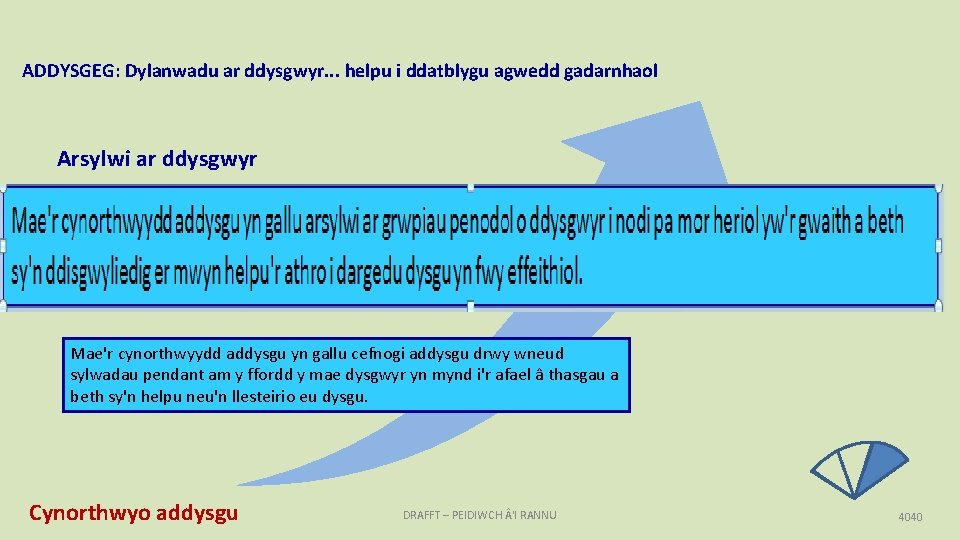 ADDYSGEG: Dylanwadu ar ddysgwyr. . . helpu i ddatblygu agwedd gadarnhaol Arsylwi ar ddysgwyr