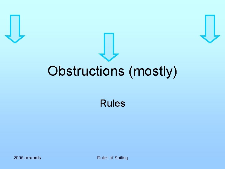 Obstructions (mostly) Rules 2005 onwards Rules of Sailing 