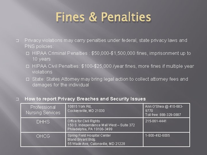 Fines & Penalties � Privacy violations may carry penalties under federal, state privacy laws