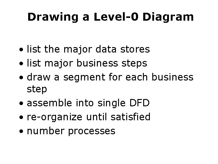 Drawing a Level-0 Diagram • list the major data stores • list major business Drawing a Level-0 Diagram • list the major data stores • list major business