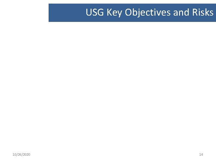 USG Key Objectives and Risks 10/26/2020 14 