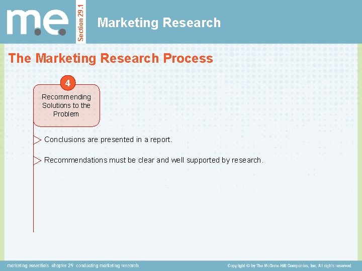Section 29. 1 Marketing Research The Marketing Research Process 4 Recommending Solutions to the