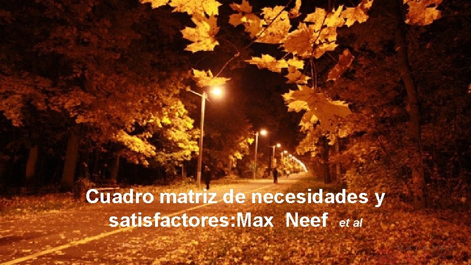 Cuadro matriz de necesidades y satisfactores: Max Neef et a. I Cuadro matriz de necesidades y satisfactores: Max Neef et a. I