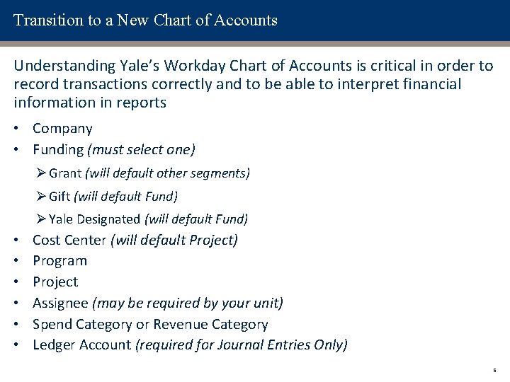 Transition to a New Chart of Accounts Understanding Yale’s Workday Chart of Accounts is