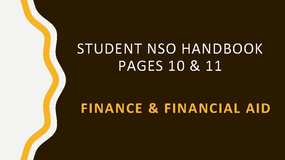 STUDENT NSO HANDBOOK PAGES 10 & 11 FINANCE & FINANCIAL AID 