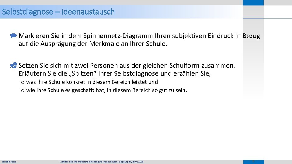 Selbstdiagnose – Ideenaustausch ] Markieren Sie in dem Spinnennetz-Diagramm Ihren subjektiven Eindruck in Bezug