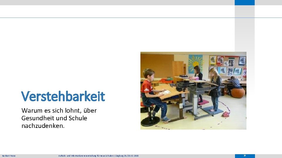 Verstehbarkeit Warum es sich lohnt, über Gesundheit und Schule nachzudenken. Norbert Posse Auftakt- und