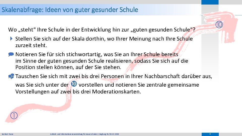 Skalenabfrage: Ideen von guter gesunder Schule Wo „steht“ Ihre Schule in der Entwicklung hin