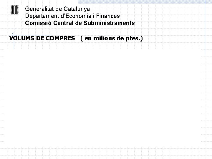 Generalitat de Catalunya Departament d’Economia i Finances Comissió Central de Subministraments VOLUMS DE COMPRES