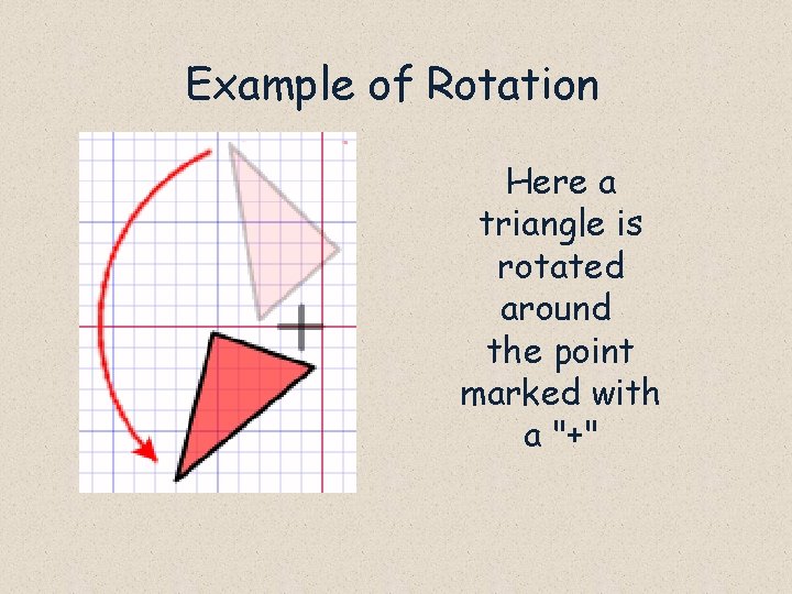 Example of Rotation Here a triangle is rotated around the point marked with a
