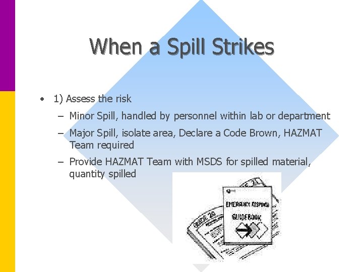 When a Spill Strikes • 1) Assess the risk – Minor Spill, handled by