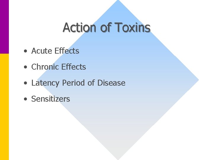 Action of Toxins • Acute Effects • Chronic Effects • Latency Period of Disease