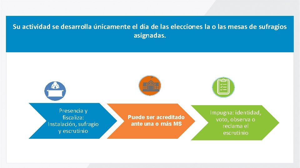 Su actividad se desarrolla únicamente el día de las elecciones la o las mesas