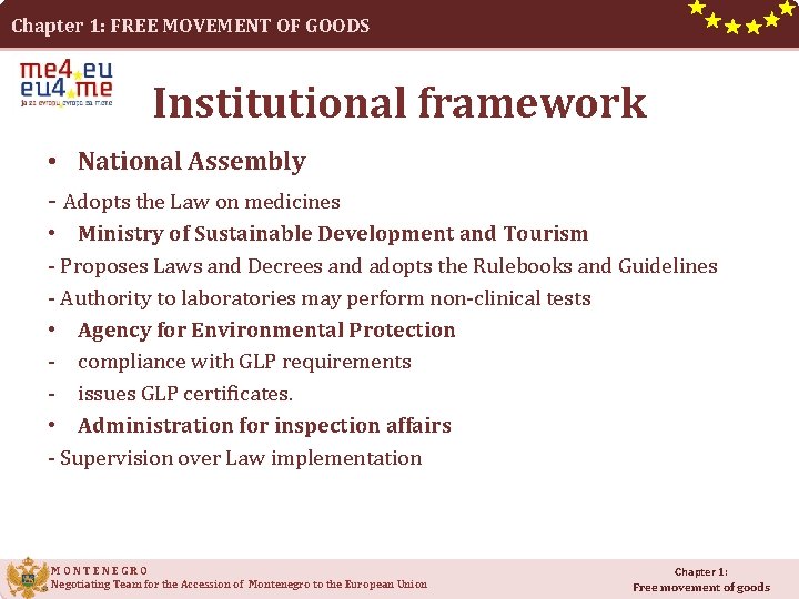 Chapter 1: FREE MOVEMENT OF GOODS Institutional framework • National Assembly - Adopts the