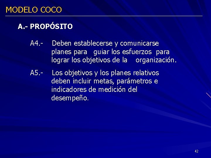 MODELO COCO A. - PROPÓSITO A 4. - Deben establecerse y comunicarse planes para