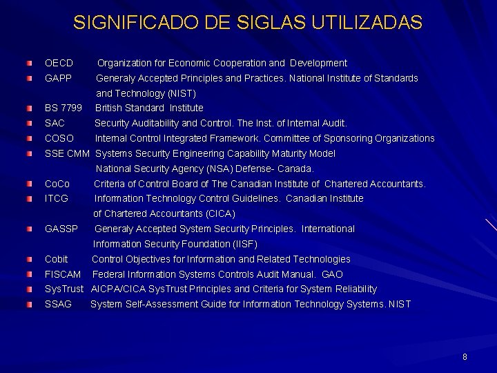SIGNIFICADO DE SIGLAS UTILIZADAS OECD Organization for Economic Cooperation and Development GAPP Generaly Accepted