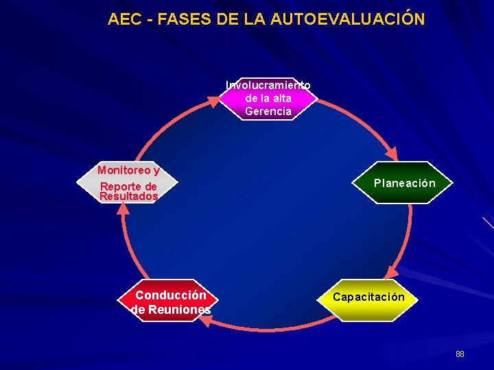 AEC - FASES DE LA AUTOEVALUACIÓN Involucramiento de la alta Gerencia Monitoreo y Reporte