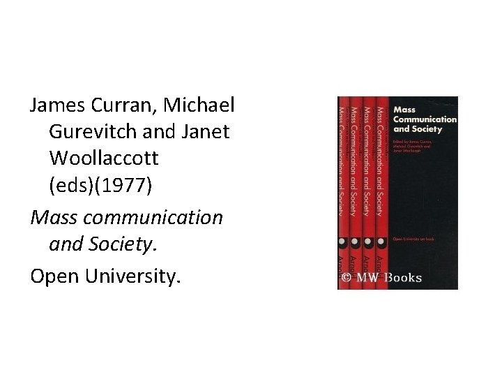 James Curran, Michael Gurevitch and Janet Woollaccott (eds)(1977) Mass communication and Society. Open University.