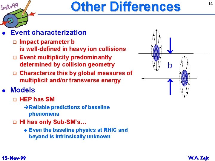 Other Differences l Event characterization q q q l 14 Impact parameter b is