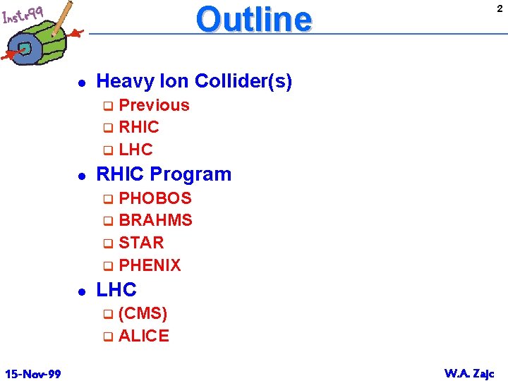 Outline l 2 Heavy Ion Collider(s) Previous q RHIC q LHC q l RHIC
