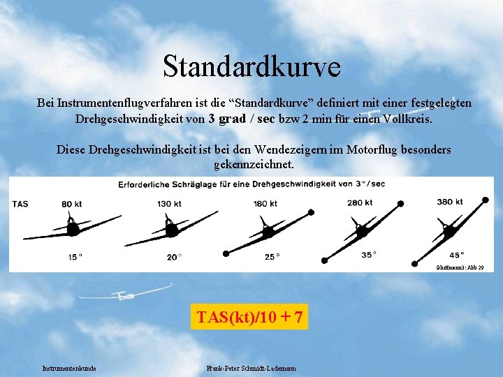 Standardkurve Bei Instrumentenflugverfahren ist die “Standardkurve” definiert mit einer festgelegten Drehgeschwindigkeit von 3 grad