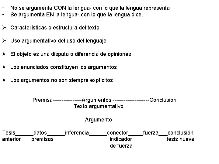  • • No se argumenta CON la lengua- con lo que la lengua