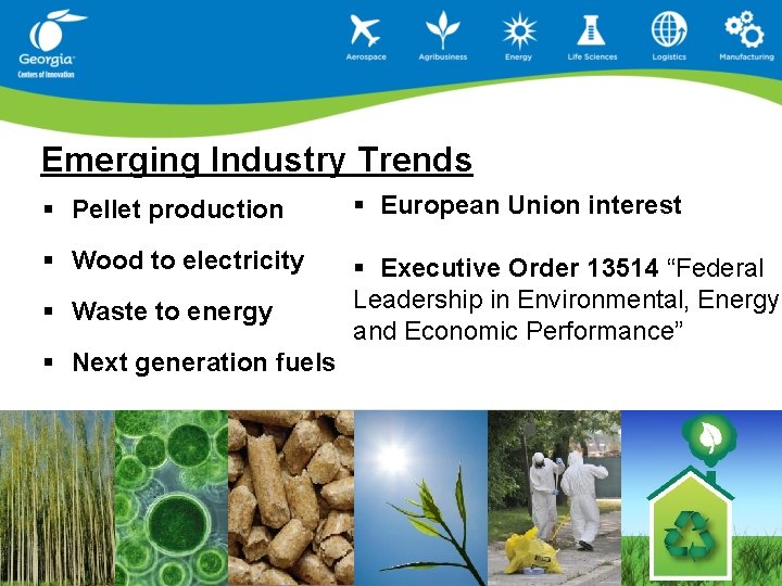 Emerging Industry Trends § Pellet production § European Union interest § Wood to electricity