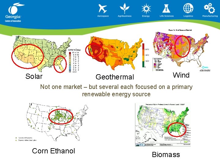 Solar Geothermal Wind Not one market – but several each focused on a primary